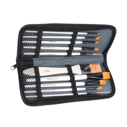 10Pcs Oil Paint Brushes Gold Nylon Wood Handle 1