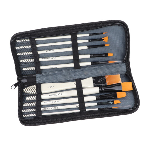 10Pcs Oil Paint Brushes Gold Nylon Wood Handle 2
