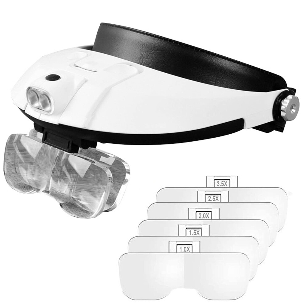Light Headband Magnifier With Led Hands Magnifying Glasses 1X6x For Crafts, Jewelry And Sewing