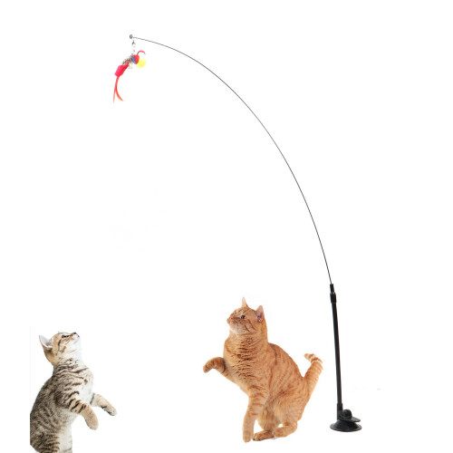 Cat Wand Feather Toy Red, Wire29.5in, Rod7.5in 2