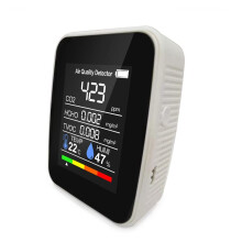 5 in 1 Air Quality Monitor and CO2 Detector with TVOC Formaldehyde Sensor, Temperature Humidity Display, White