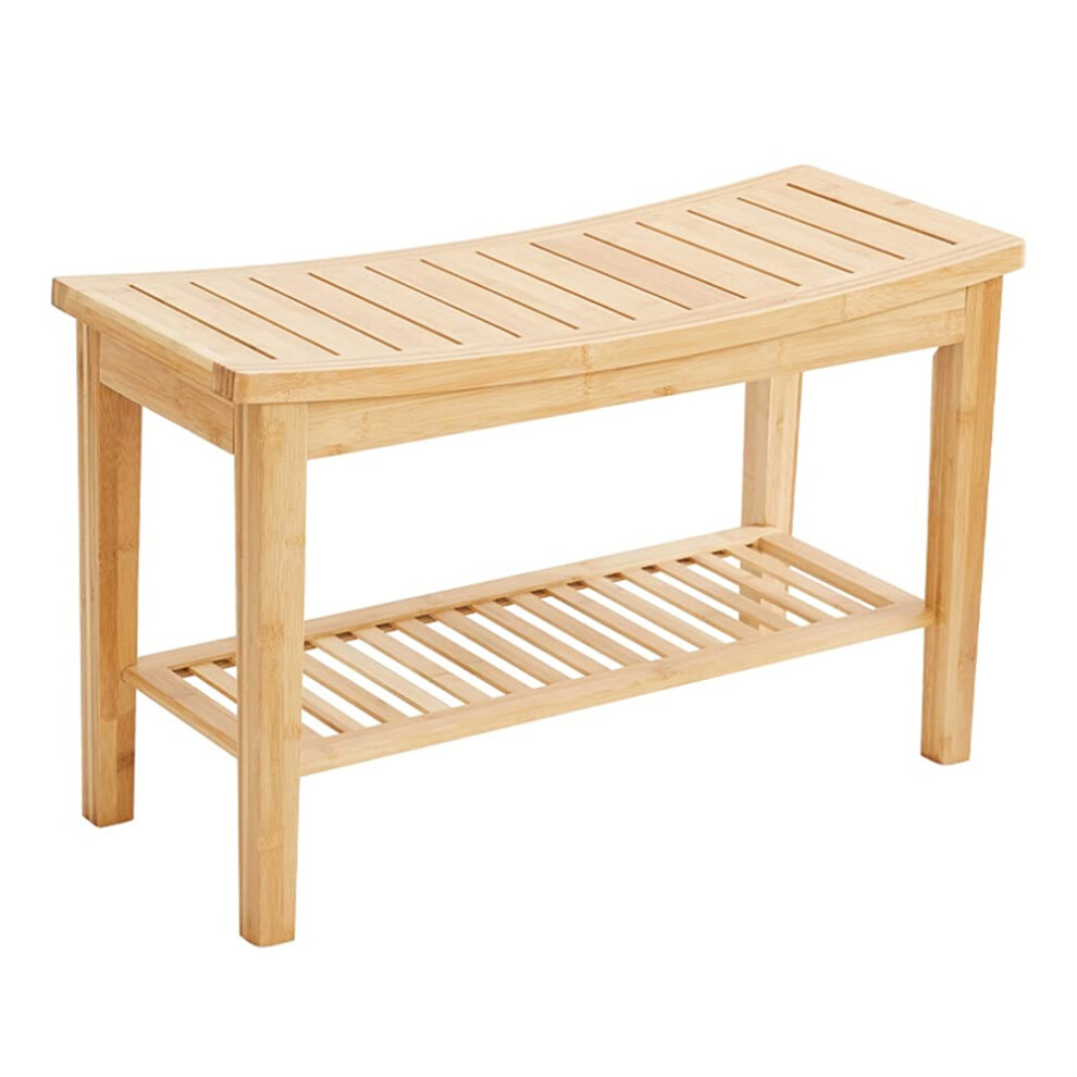 Waterproof Bamboo Shower Stool with 2Tier Shelf, 200KG Load Bench for Elderly and Disabled Bathroom