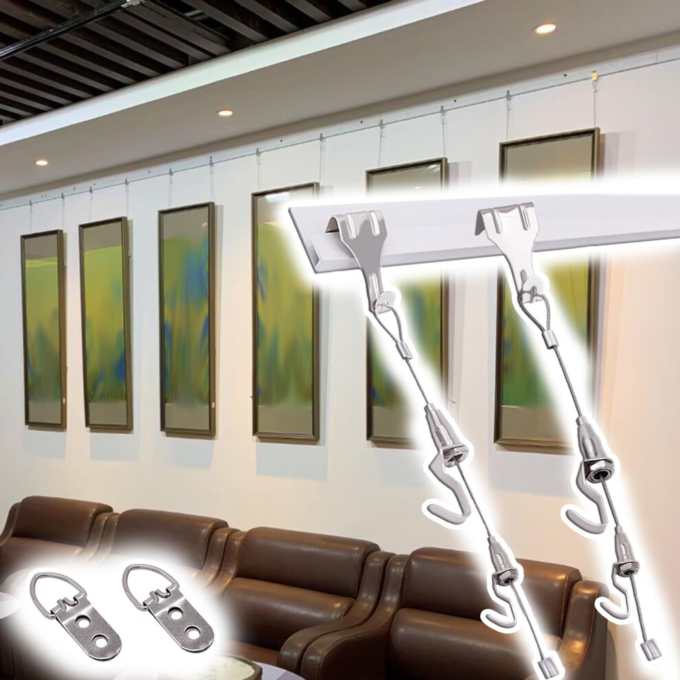 Picture Hanging System Set White, Adjustable Nodrill Wall Mount Rail, Heavyduty Art Hanging Kit 36In Track 9351714501996