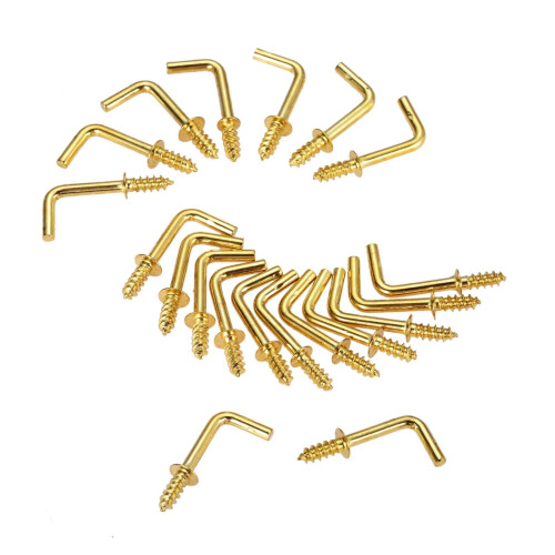100Pack Brass Plated L Shape Screw Hooks, Secure Hold SelfTapping Design for DIY and Wall Hanging 1
