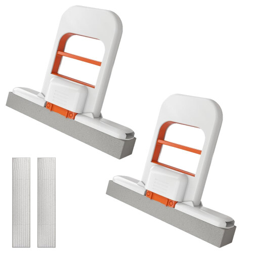 Mini Desktop Mop 2PCS with PushPull Dehydration System, Reusable Foldable Sponge Cleaner for Kitchen and Bathroom