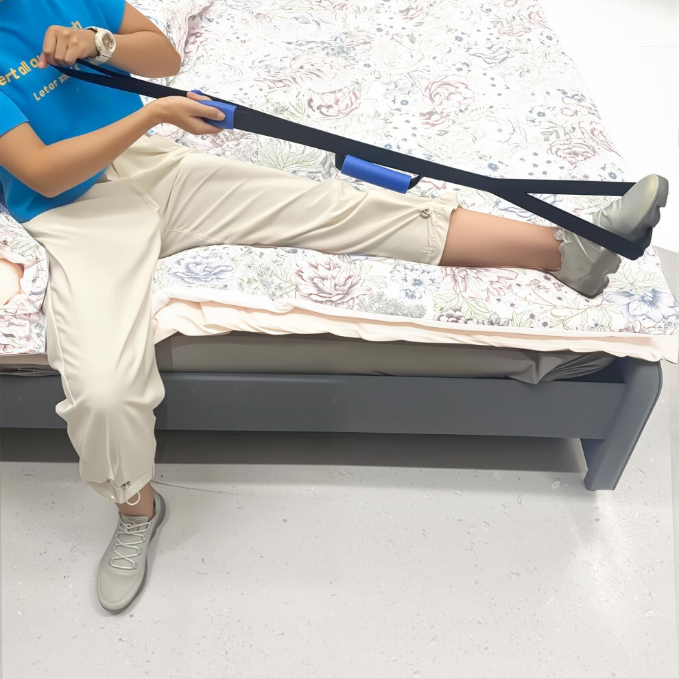 Black 42 Inch Leg Lifter Strap For Hip Replacement Recovery, Mobility Aid With Large Triangle Foot Loop