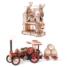 3D Wooden Puzzle Train Model Kit for Adults and Kids, DIY STEM Building Gift and Decorative Display