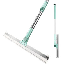 Heavy Duty Floor Squeegee with 47'' Extendable Aluminum Handle, Dual Rubber Blades for Bathroom, Garage and Tile Cleaning