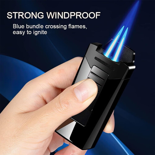 Double Flame Butane Torch Lighter, Windproof Adjustable Jet Lighter for Camping BBQ Candle Gift, Black 1