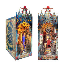 Book Nook Kit with LED Light, DIY Castle Miniature Wooden Bookshelf Insert Model for Adults