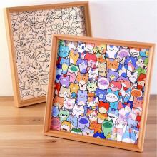 Wooden Cat Puzzle DIY Coloring Craft Kit with Picture Frame and 24‑Color Markers for Home Decor
