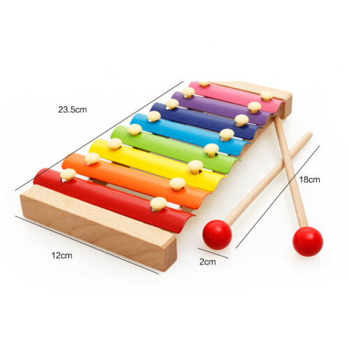 Colorful 8 Tones Xylophone 23.5x12 cm 2 Mallets 1