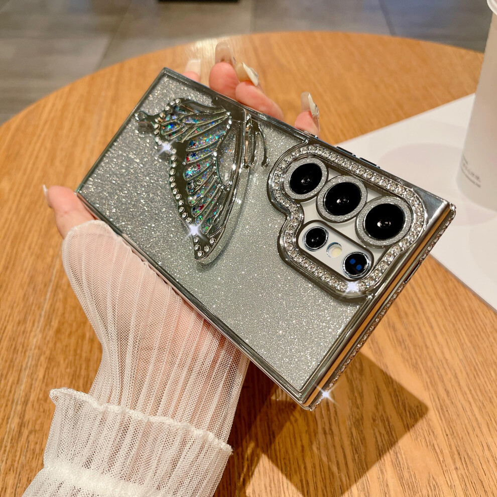 Case For Galaxy S23 Ultra Bling Butterfly Liquid Glitter Quicksand Shockproof Tpu Cover For Women Girls Silver 9771547878834