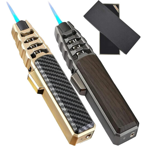 2 Pack Windproof Adjustable Butane Torch Lighter, Refillable Jet Flame for Cigar Grill BBQ Kitchen