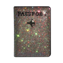 Rhinestone Passport Holder for Women Crystal Key Design Leather Travel Wallet Case (Color)