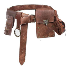 Renaissance Costume Belt Pouch Medieval Leather Waist Bag Sword Brown Adjustable Multi Pocket Vintage PU