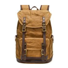Vintage Waxed Canvas Backpack for Men, Large Capacity Travel Duffel Weekender Bag with Multiple Pockets (Yellow)