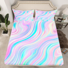 Full Size Fitted Sheet Set Pink and Blue Rainbow Design for Kids and Teens Bedroom Breathable Comfort