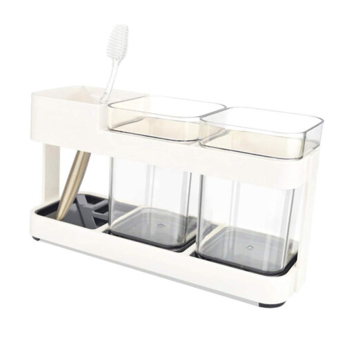 Detachable Toothbrush Holder Set with Toothpaste Cup, Compact Bathroom Organizer for Multi Storage