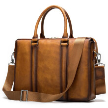 Men Leather Briefcase Durable Cowhide Laptop Bag Vintage Business Style with Removable Shoulder Strap