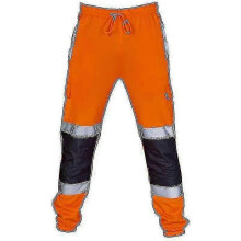 (XL, Orange) Adults Safety Work Trousers Hi Vis Viz Visibility Elastic Waist Sweatpants - KM