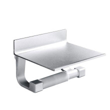 Silver Aluminum Toilet Paper Holder with Shelf, SpaceSaving 3in1 Wall Mount Bathroom Tissue Holder