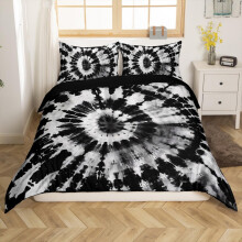Black and White TieDye Duvet Cover Set Queen Size 3D Printed Abstract Art Bedding for Teens