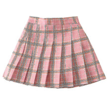 (170cm 15-16 Years, Pink Plaid) Girls High Waisted Pleated Zip Tennis Style Skater Mini Skirt (kids)