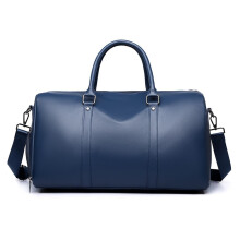 Waterproof Leather Weekender Travel Bag with Shoe Compartment and Wet Dry Separation for Men Women Blue