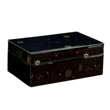 (Black) Glass Jewelry Box with Colorful Paintings Sophisticated Jewelry Storage Container with Paintings Pattern for Travel Home Red