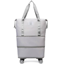 Rolling Travel Duffel Bag with Wheels, Expandable Foldable Waterproof Oxford Luggage, Large Capacity Carry On for 15.6 Inch Laptop, White