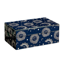 (Blue) Glass Jewelry Box with Colorful Paintings Sophisticated Jewelry Storage Container with Paintings Pattern for Travel Home Red