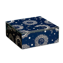 (Blue) Glass Jewelry Box with Colorful Paintings Sophisticated Jewelry Storage Container with Paintings Pattern for Travel Home Red