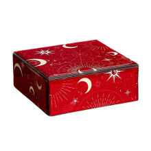 (Red) Glass Jewelry Box with Colorful Paintings Sophisticated Jewelry Storage Container with Paintings Pattern for Travel Home Red