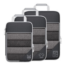 3PCS Compression Packing Cubes Set for Travel, Space Saving Black Nylon Luggage Organizer with Mesh Panels