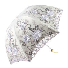 Vintage Lace Parasol with UV Protection, Foldable Embroidered Umbrella for Wedding and Outdoor Use