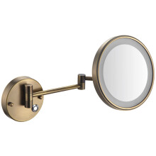 LED Wall Mounted Makeup Mirror Brass Hardwired with 10X Magnification, Touch Dimming and 360 Rotatable Extendable Design for Bathroom Vanity