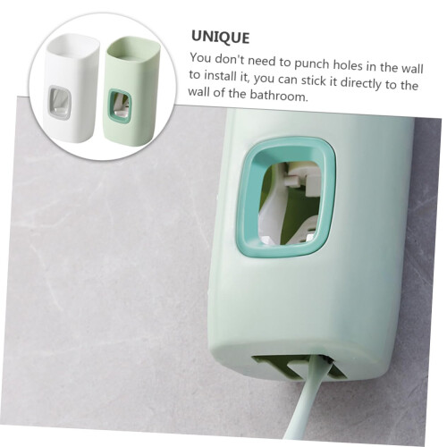 2pcs Automatic Wall Mounted Toothpaste Dispenser Set, Easy Press Squeezer for Kids and Bathroom Organizer 1
