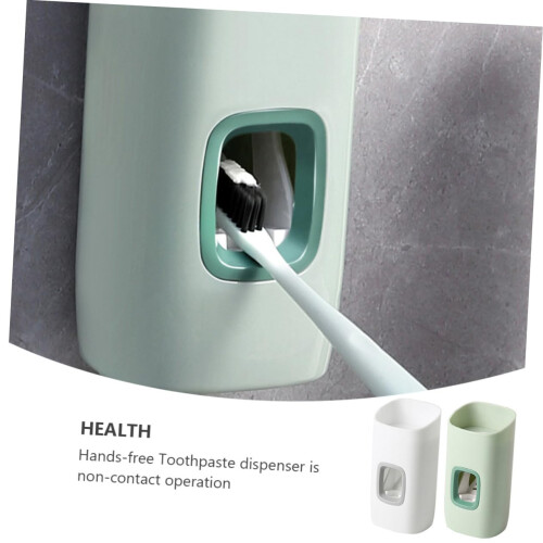 2pcs Automatic Wall Mounted Toothpaste Dispenser Set, Easy Press Squeezer for Kids and Bathroom Organizer 2