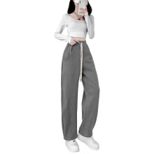 (L, Light Gray) Womens Fleece Lined Solid Color Long Pants Drawstring High Waist Straight Wide Leg Sweatpants Streetwear with Pockets White XL