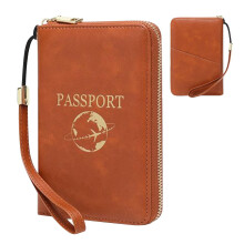 Passport Holder and RFID Blocking Travel Wallet, MultiPocket PU Leather Organizer for Family Trips