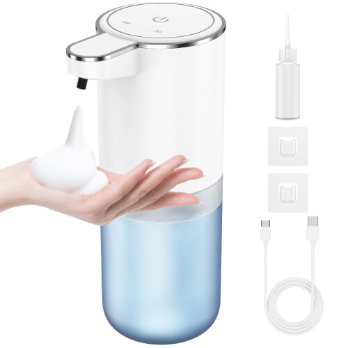 Automatic Foaming Soap Dispenser with Smart Sensor, Timer, 4Level Control, 13.5oz Wall Mounted Touchless Refillable for Bathroom Kitchen