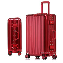 Red 29 Inch Aluminum Luggage Hard Shell Suitcase with Spinner Wheels TSA Lock Zipperless Design