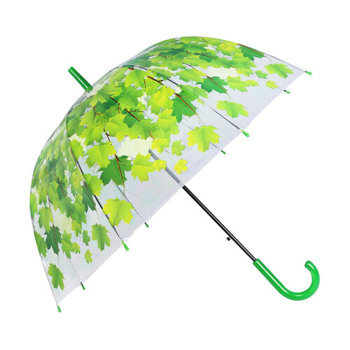 Clear Bubble Umbrella with Reflective Leaf Pattern, Automatic Transparent Dome for Adults and Kids