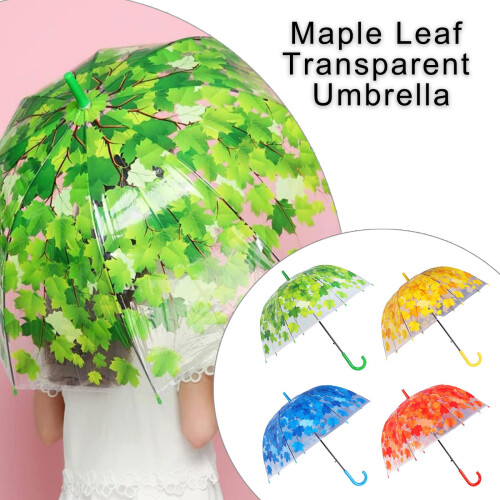Clear Bubble Umbrella with Reflective Leaf Pattern, Automatic Transparent Dome for Adults and Kids 1