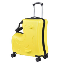 24 Inch Ride On Suitcase for Kids with Double Spinner Wheels, Safety Belt and Password Lock, Yellow