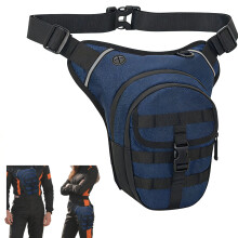 Waterproof Motorcycle Leg Bag with Hard Shell, Reflective Strips, MultiPocket Design for Outdoor Travel (Blue)