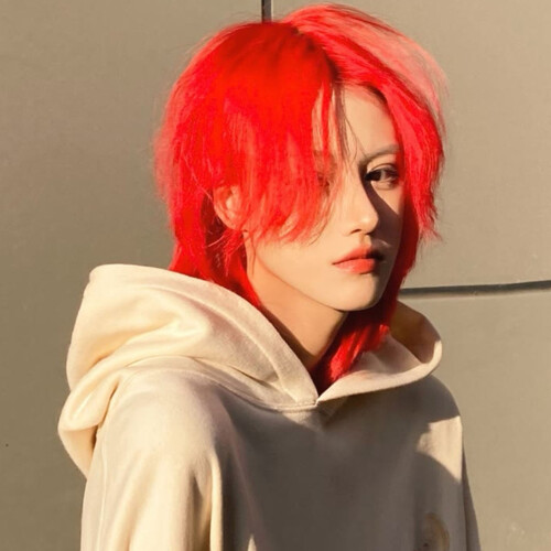 Wolf Cut Red Men Wig - High Temp Silk, Short Size