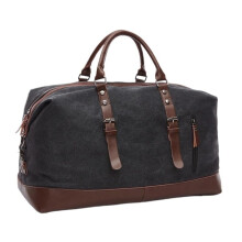 Mens Travel Duffle Bag Large Capacity Canvas Leather Weekender Bag for Men Black Lightweight Design