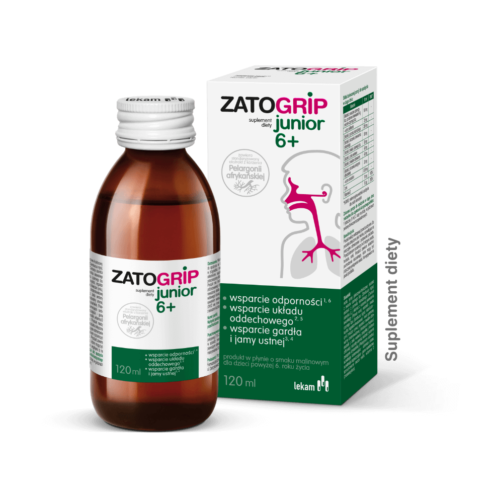 Lekam Zatogrip Junior 6+ Â African Pelargonium & Elderberry Immunity & Respiratory Syrup Â 120Ml